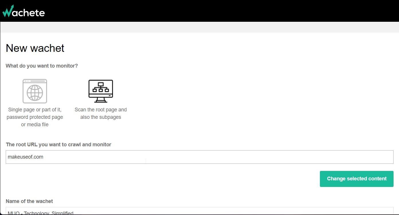 công cụ giám sát thay đổi trang web wachete tạo trình theo dõi
