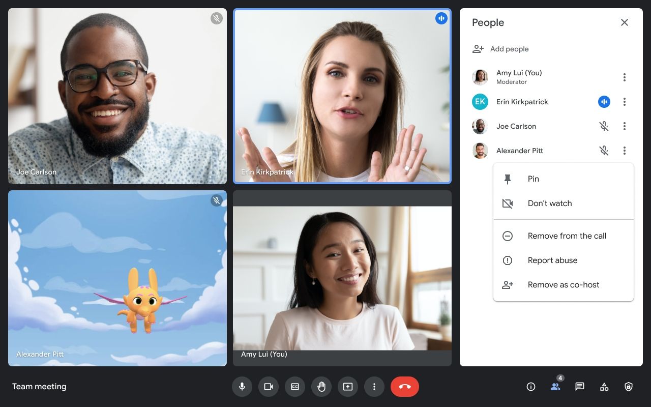 Tùy chọn Google-Meet Tắt video trong menu