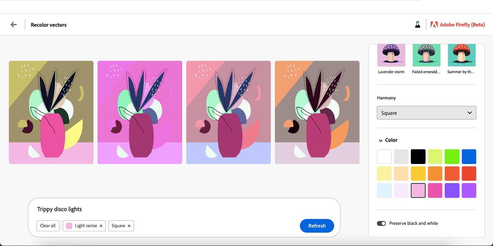 Công cụ vector đổi màu Adobe Firefly.