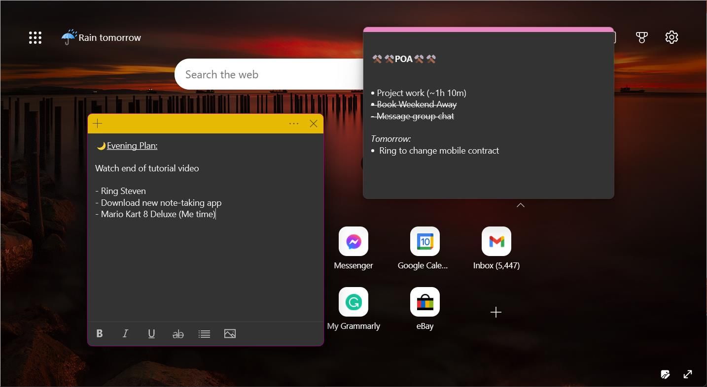 Microsoft Sticky Notes hiển thị trên đầu trình duyệt Edge