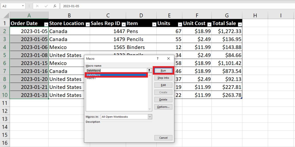 Excel Run Macro Pop-Up với tùy chọn để chạy macro