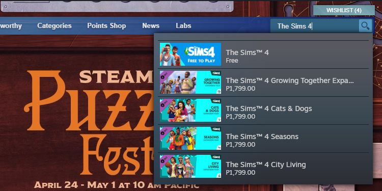 Tìm kiếm Sims 4 trên Steam