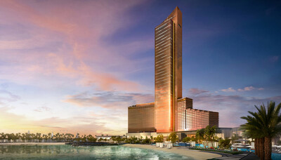 Rendering of Wynn Al Marjan Island - Exterior view from beach Rendering of Wynn Al Marjan Island - Exterior view from beach