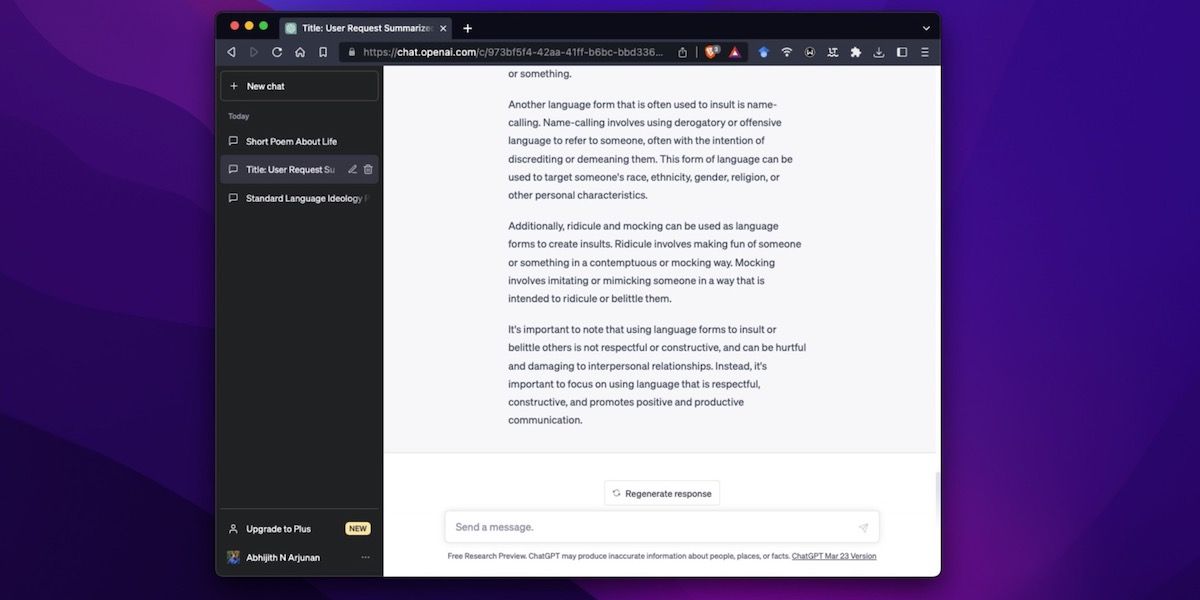 Giao diện web ChatGPT trên Mac