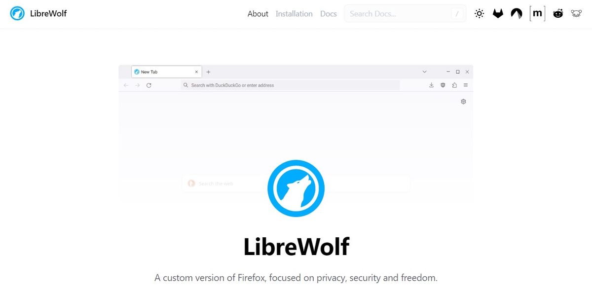 Trang chủ cho trang web của trình duyệt LibreWolf