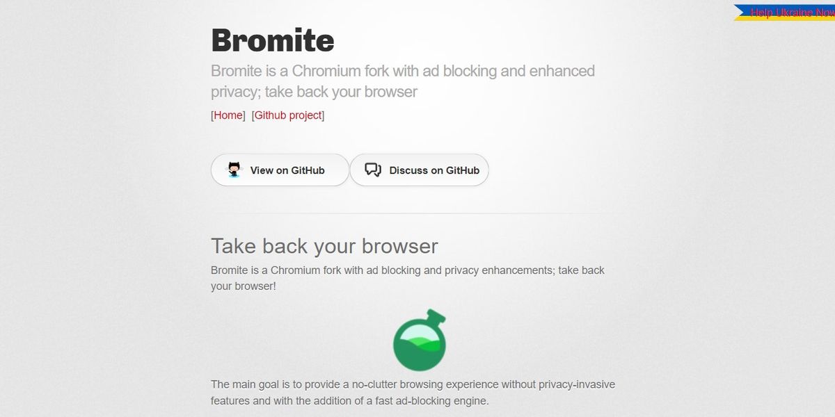 Trang chủ cho trang web của trình duyệt bromite