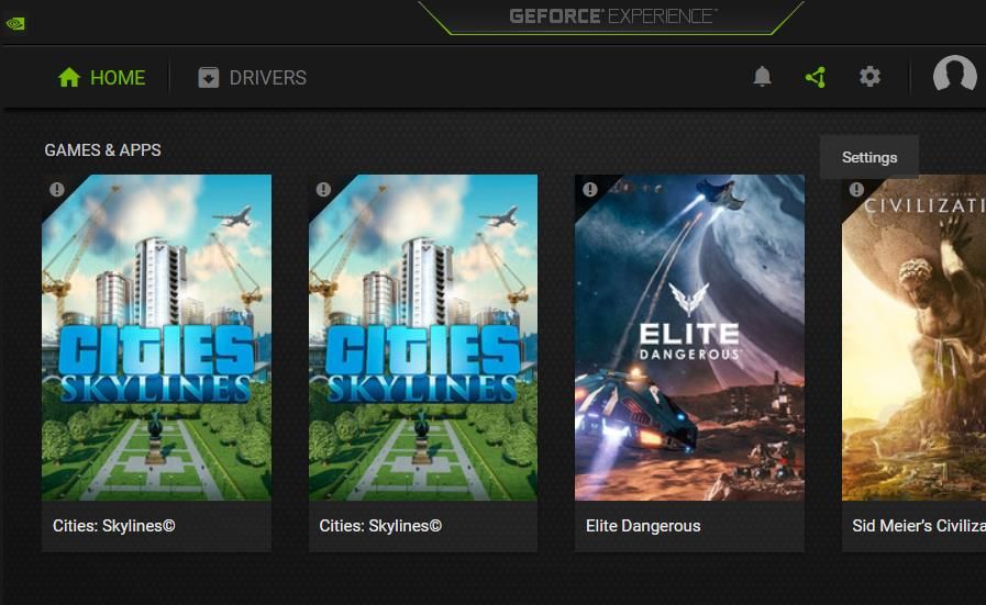 Nút Cài đặt trong GeForce Experience