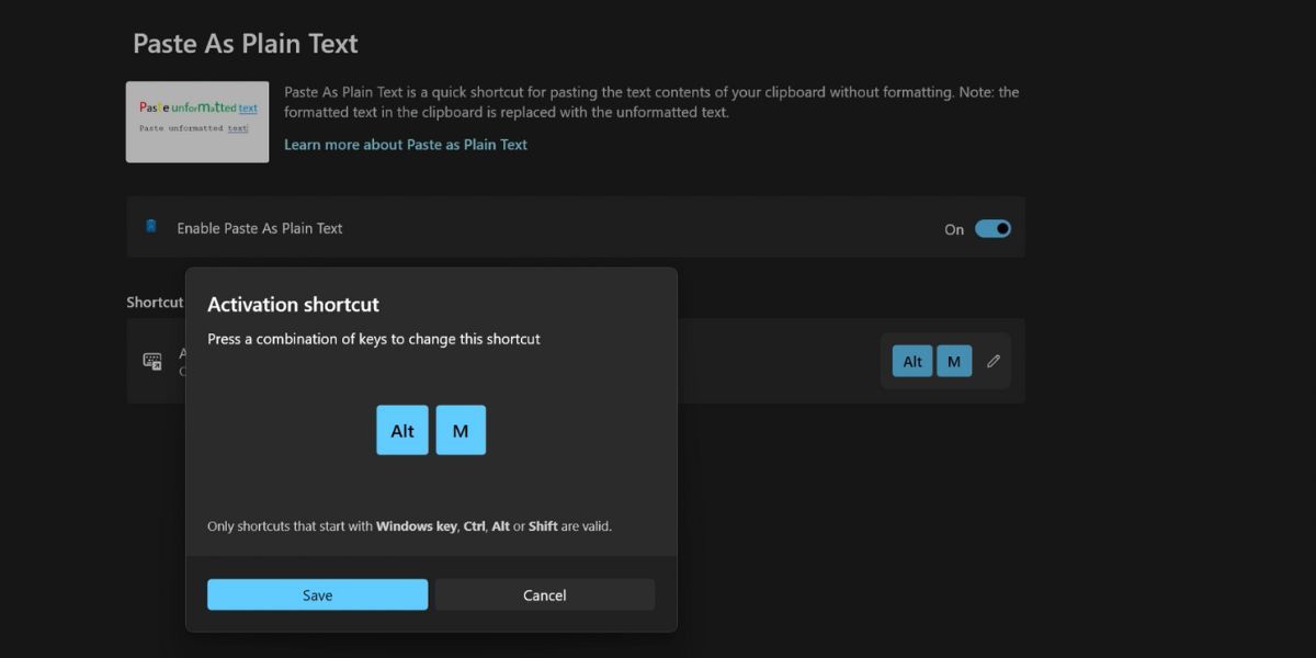 Bật tính năng Paste as plain text trong PowerToys