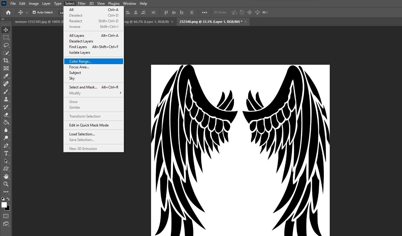 Chọn menu trong Photoshop