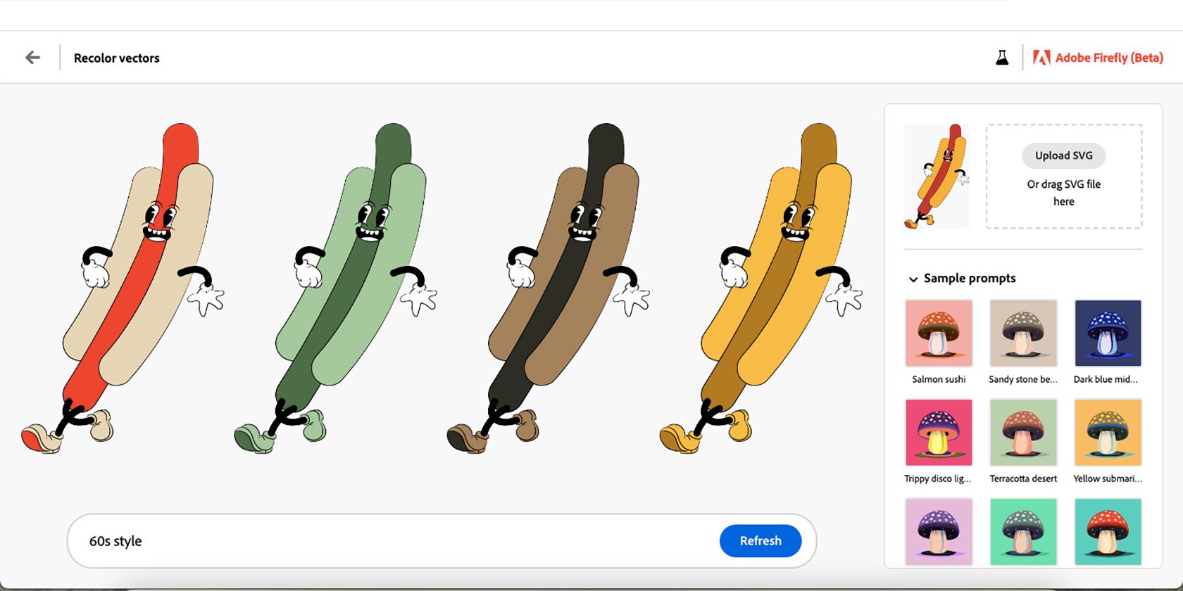 Adobe Firefly beta đổi màu vector.