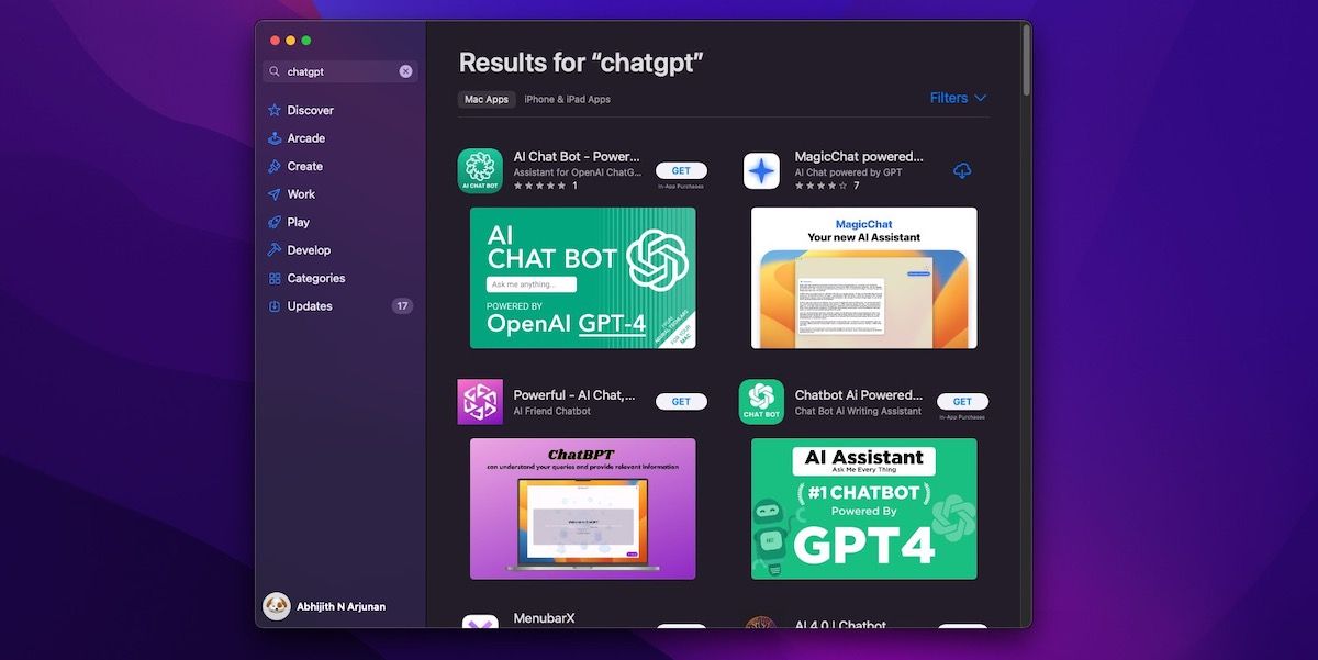 Kết quả ChatGPT trên Mac App Store