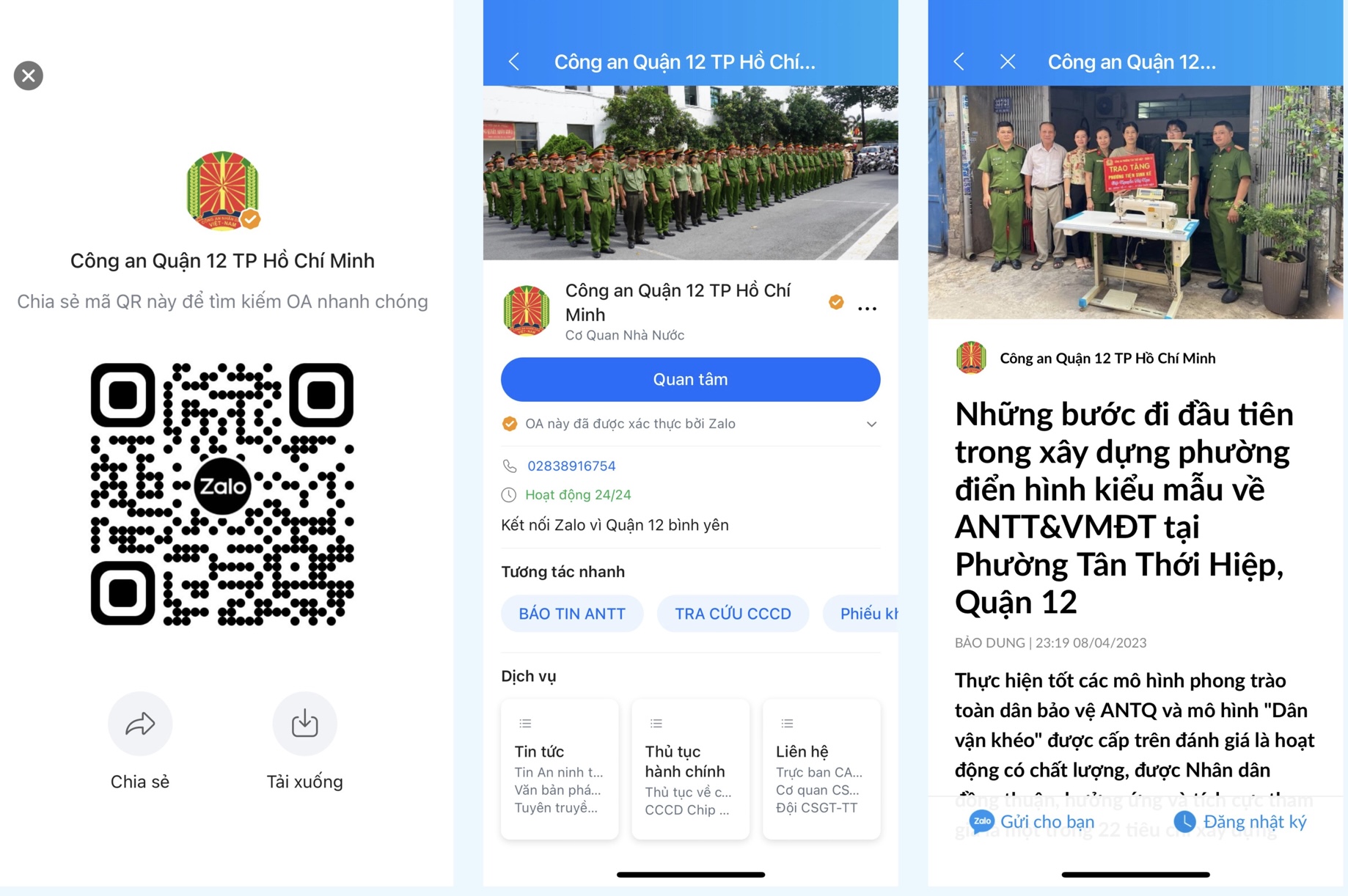 Trang Zalo Công an quận 12 đã trở thành kênh tương tác tin cậy của người dân