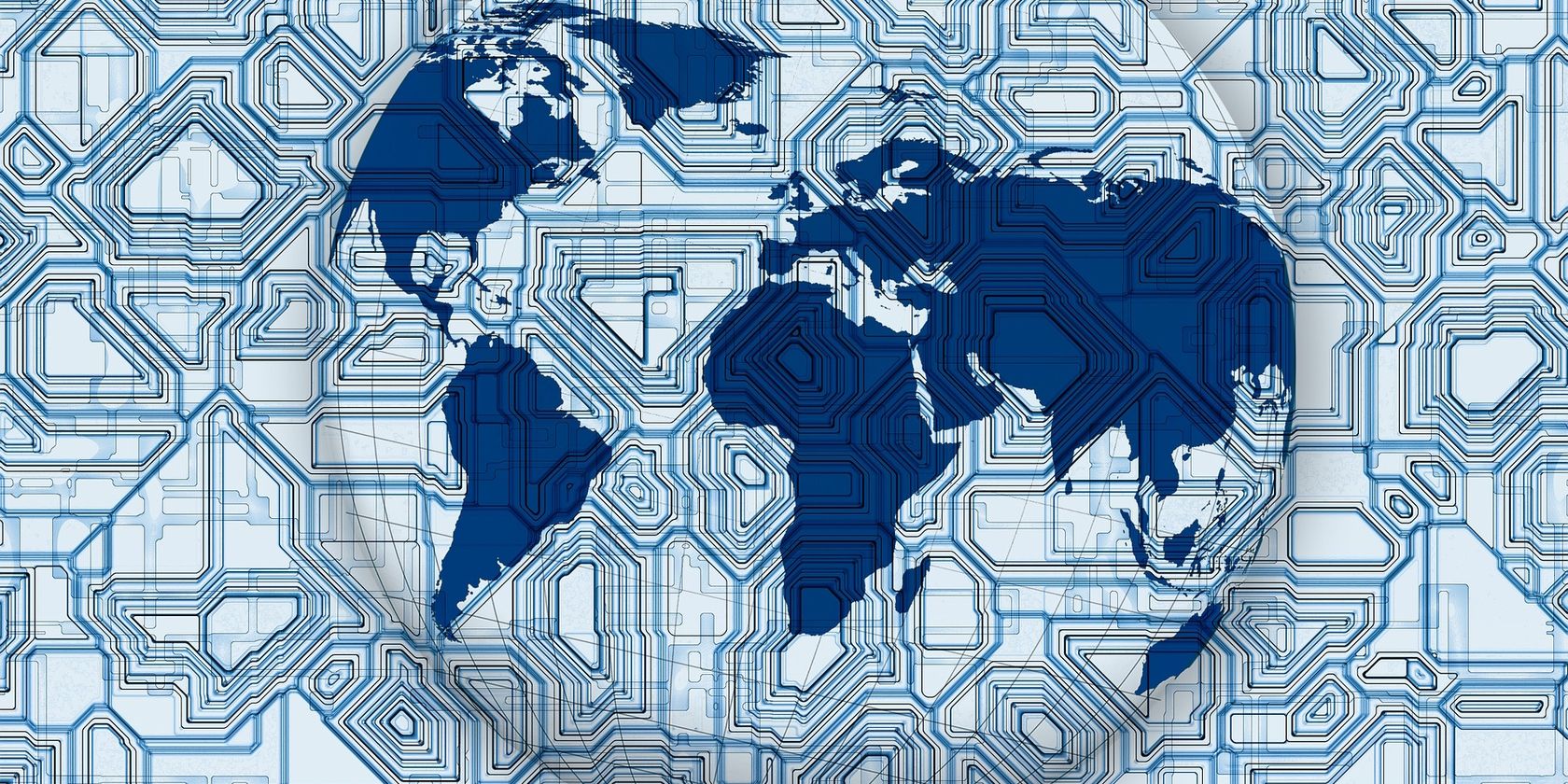 Theo dõi so với Truy tìm: Sự khác biệt là gì? A global map with highlights of continents in blue and circuit board-like lines across the image