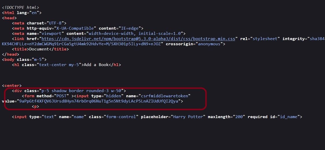 trường nhập ẩn mã thông báo csrf được thêm bởi django