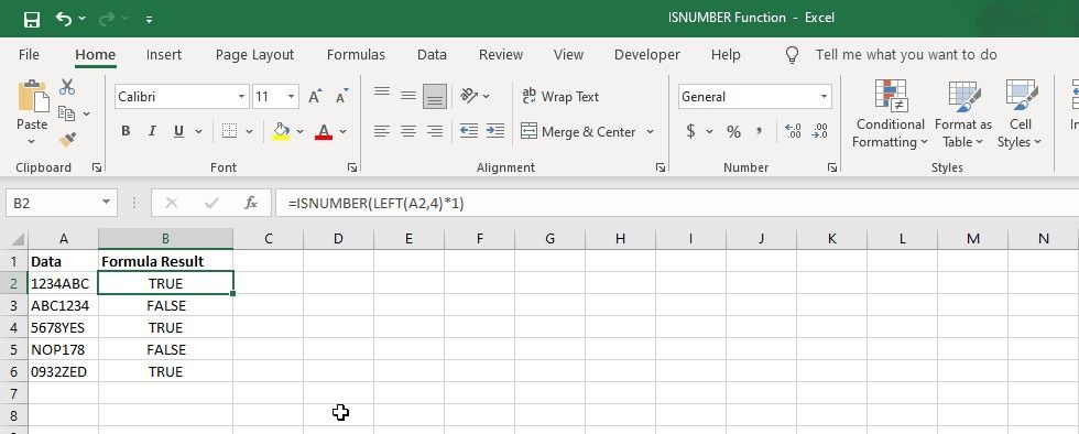 Trích xuất và kiểm tra các ký tự bằng LEFT và ISNUMBER