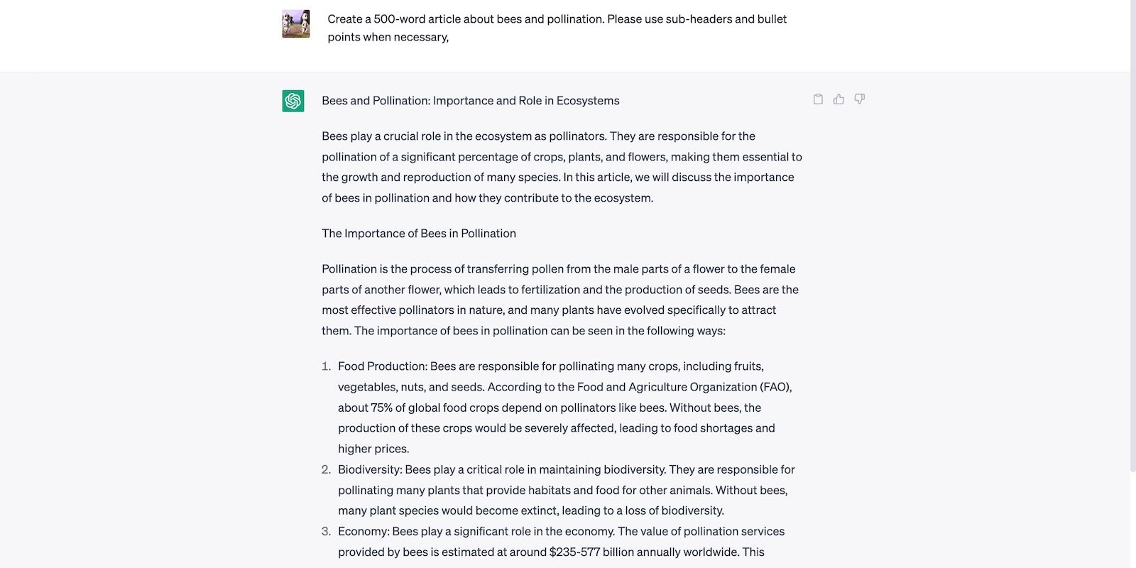 ChatGPT viết bài luận 500 từ về loài ong và sự thụ phấn
