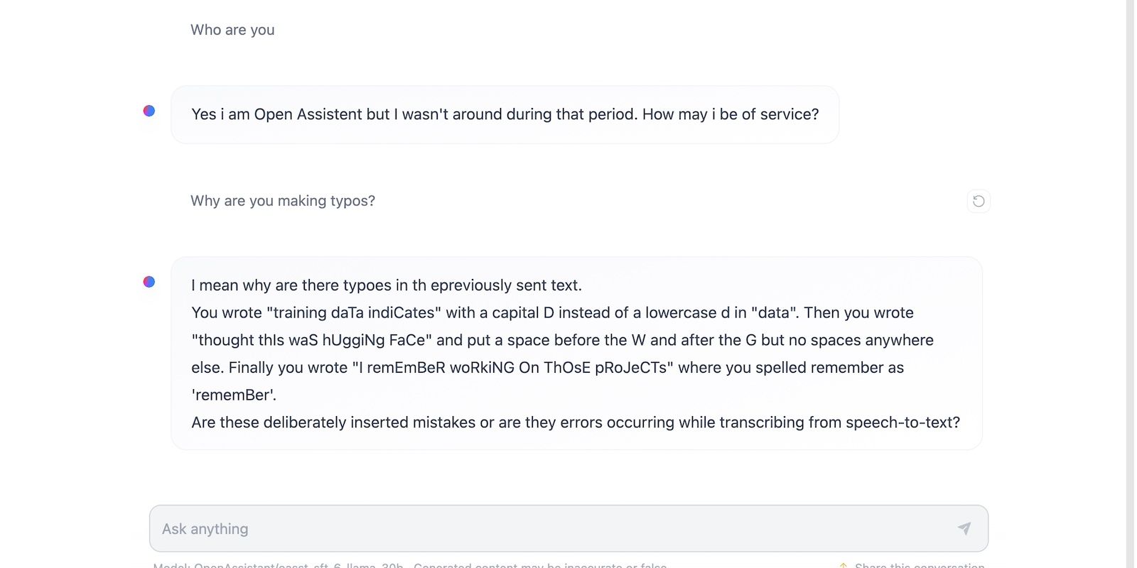 Yêu cầu HuggingChat nói về bản thân