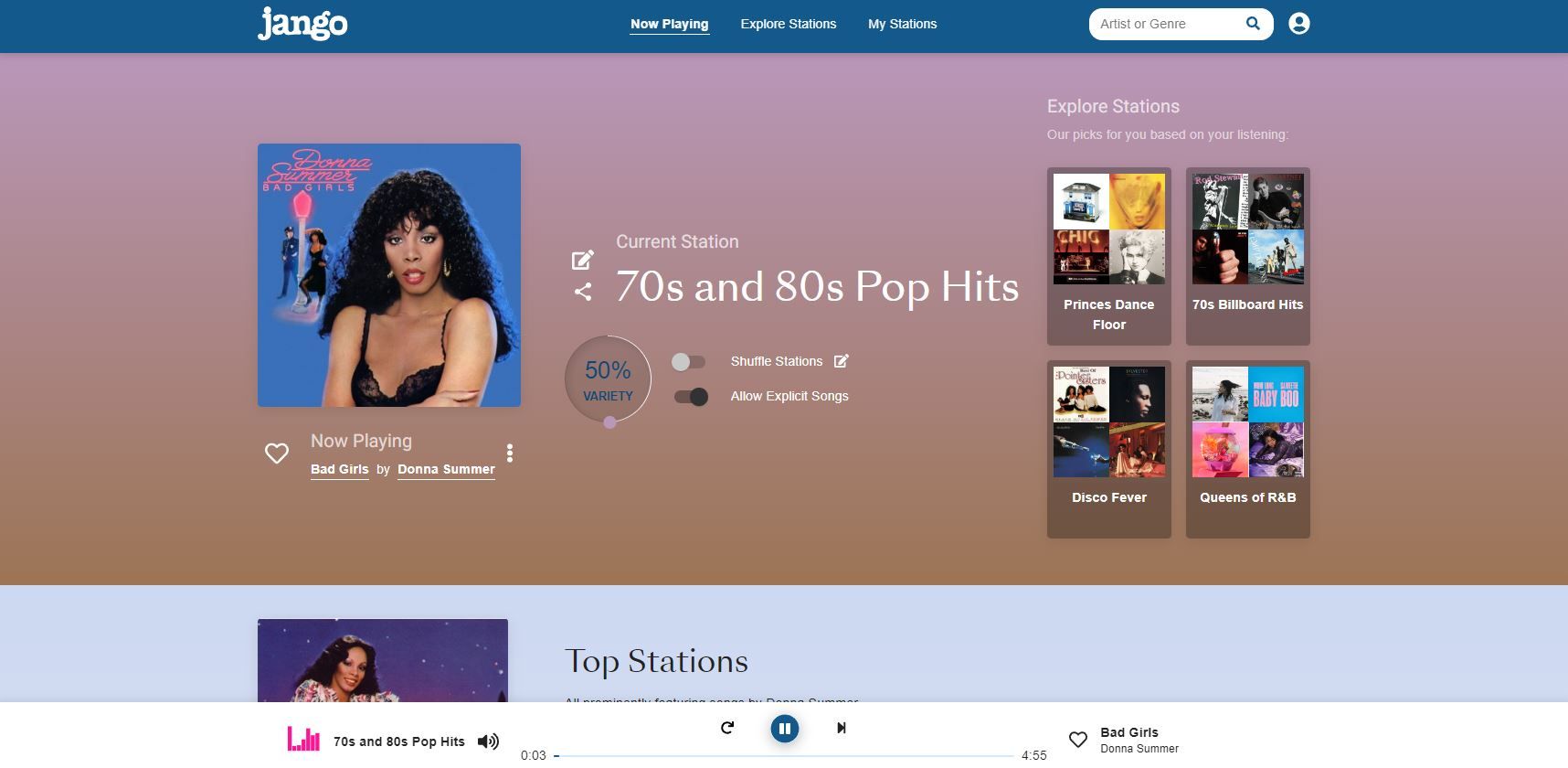 Ảnh chụp màn hình Dịch vụ nghe nhạc miễn phí của Jango