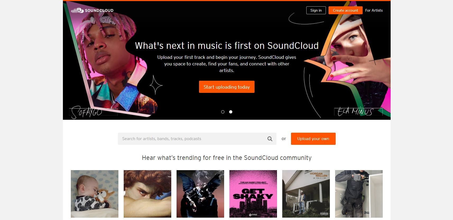 Ảnh chụp màn hình Dịch vụ nghe nhạc miễn phí của SoundCloud