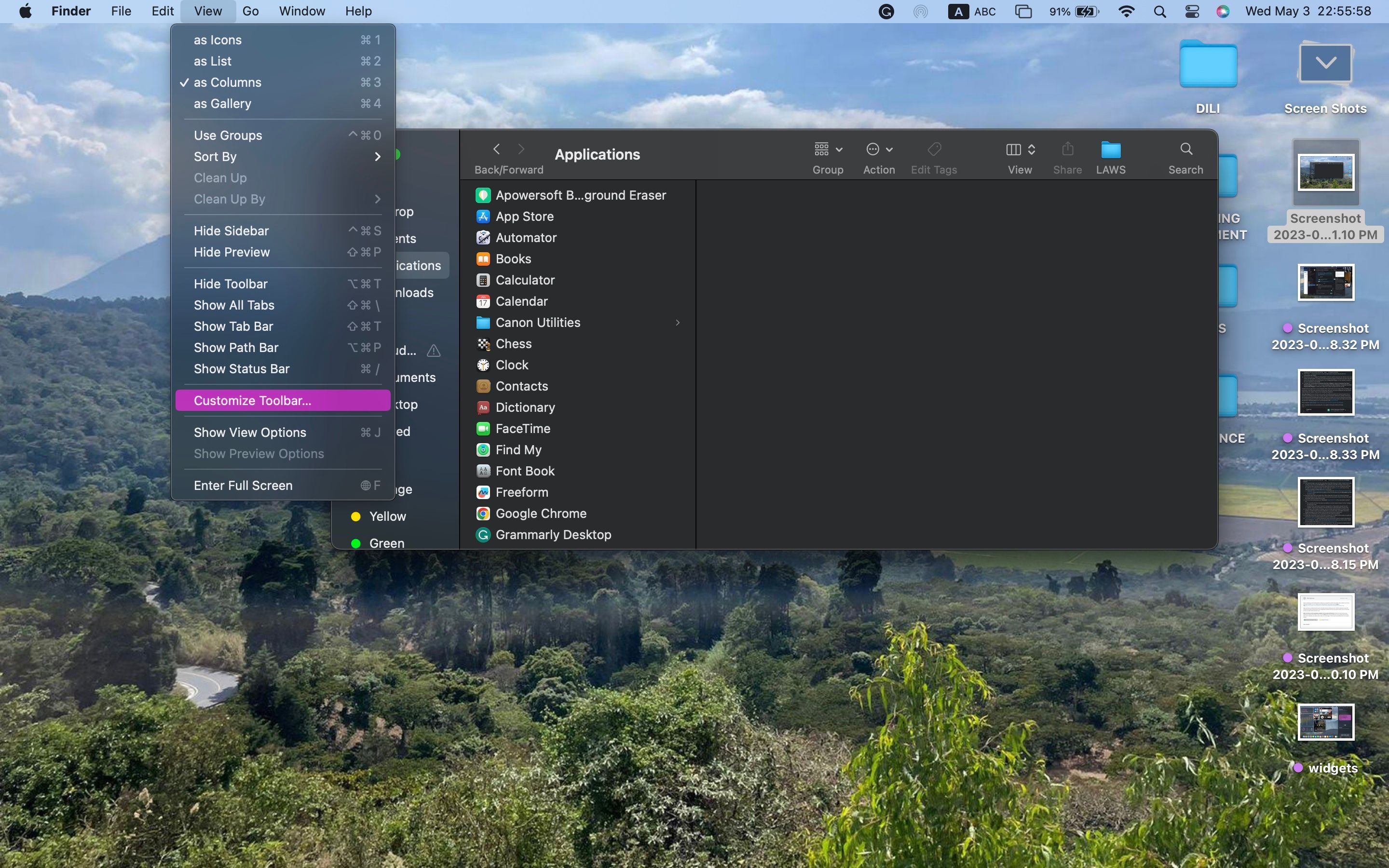 Menu tùy chỉnh cho thanh công cụ Finder trong macOS