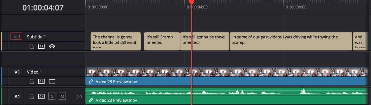DaVinci Resolve Phụ đề được căn chỉnh trên dòng thời gian