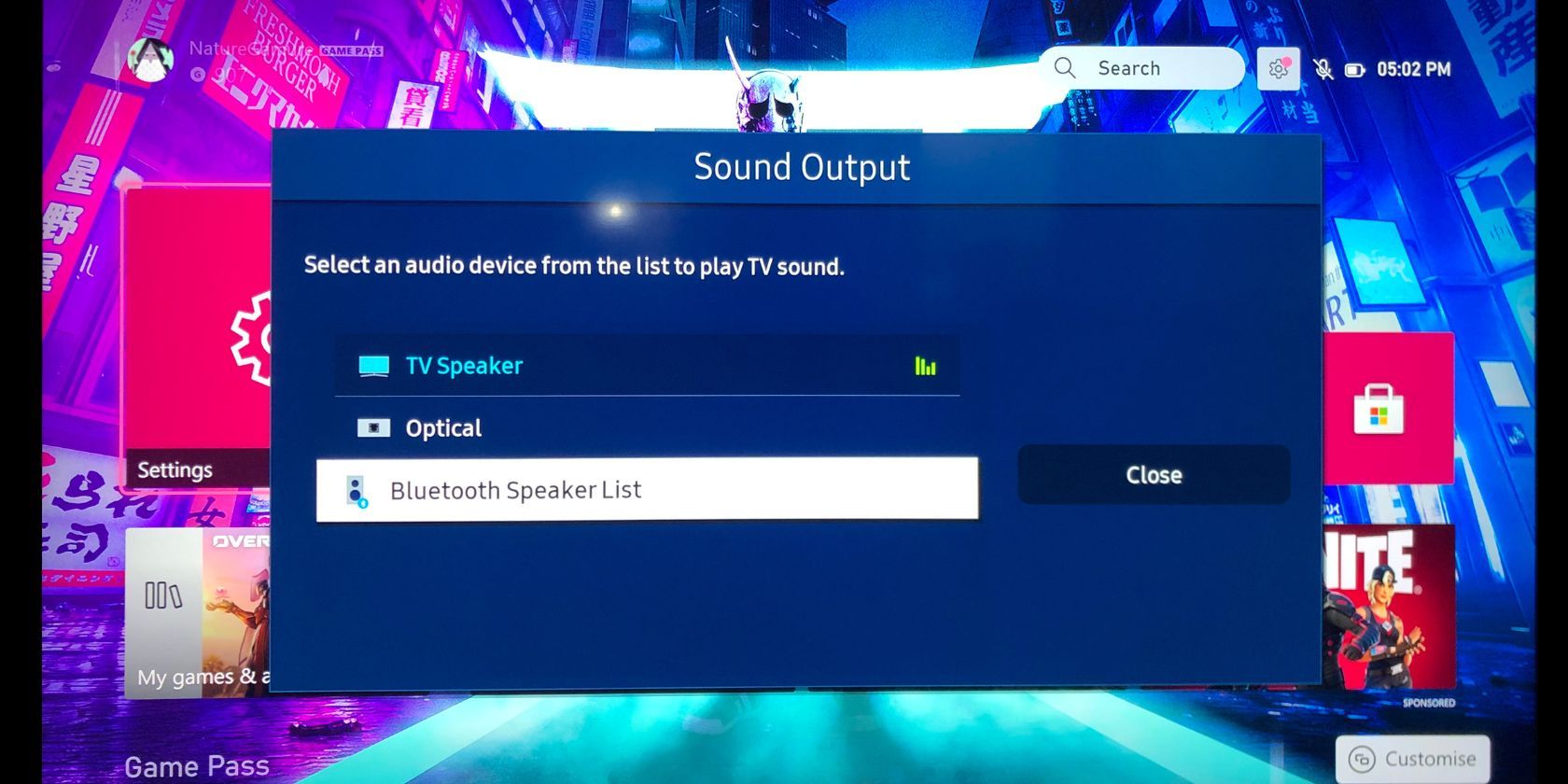 Cài đặt đầu ra âm thanh TV Danh sách loa Bluetooth