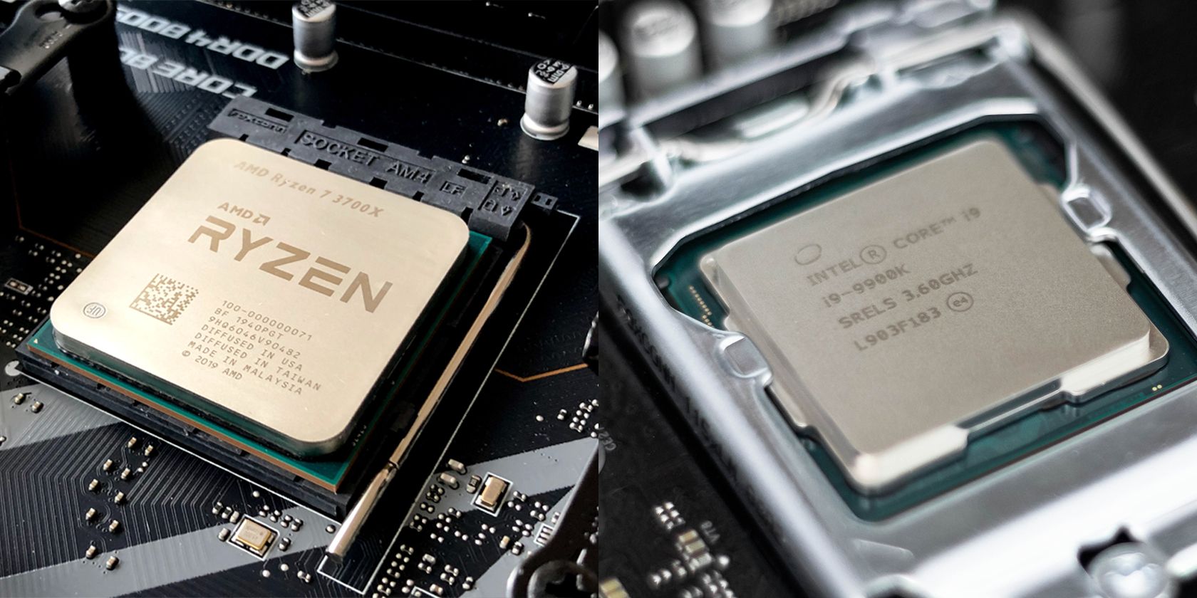 Bộ xử lý AMD và bộ xử lý Intel cạnh nhau