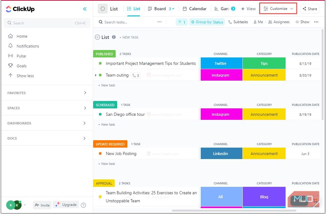Nút tùy chỉnh ClickUp
