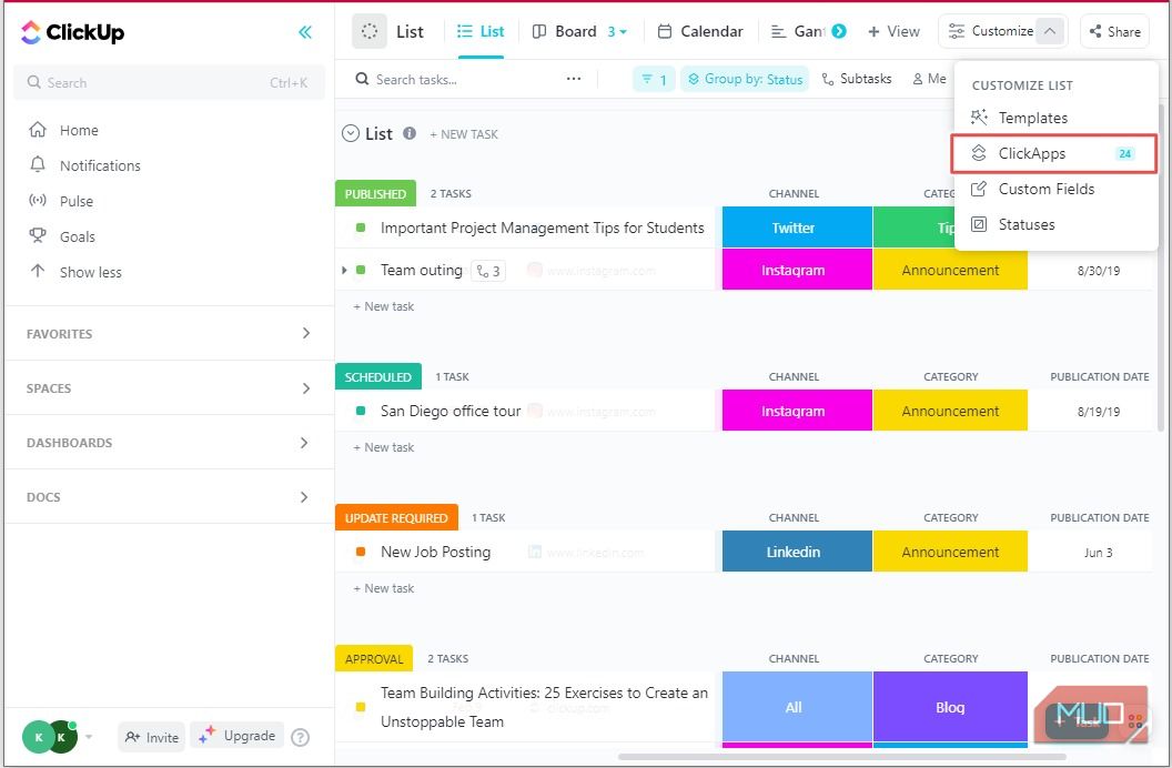 Truy cập ClickApps từ nút tùy chỉnh