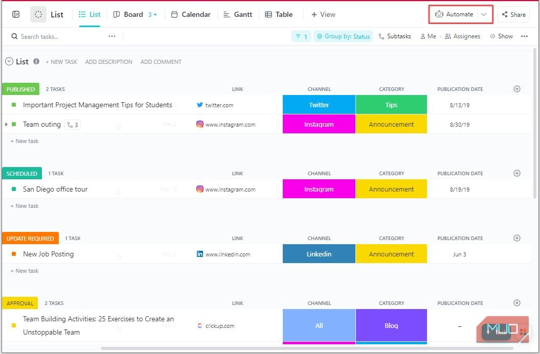 Nút ClickUp Automate