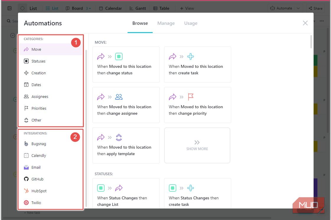 Các mẫu Tự động hóa của ClickUp