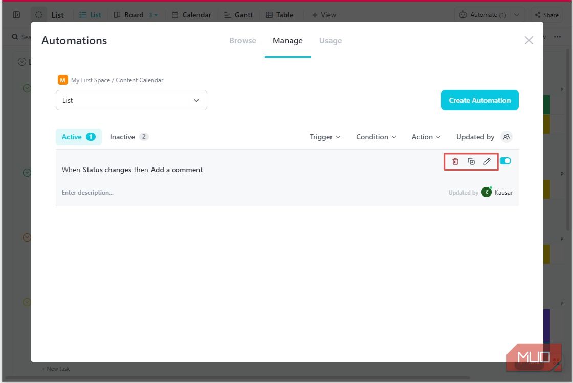 Sao chép chỉnh sửa hoặc Xóa tự động hóa