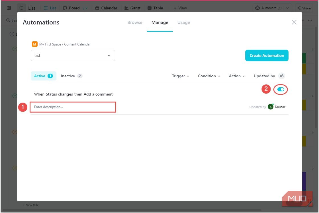 Tự động hóa ClickUp - Quản lý tab