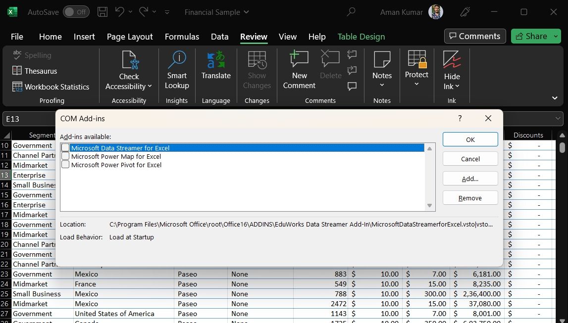 Bổ trợ COM trong Excel