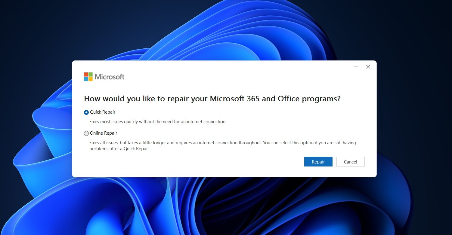 Tùy chọn Sửa chữa nhanh của MS Excel