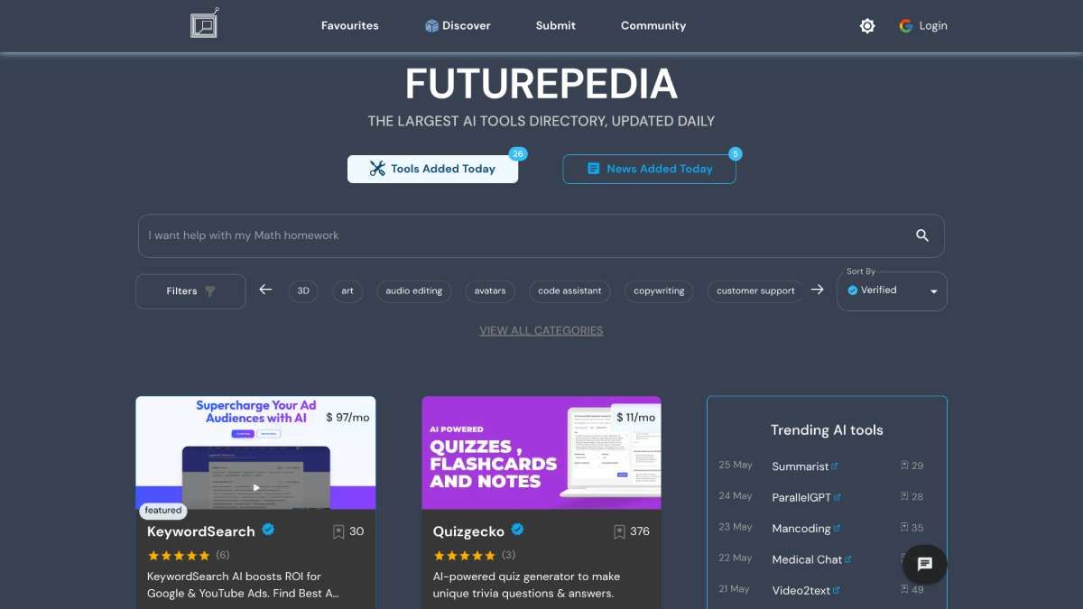 Futurepedia là một trong những danh mục công cụ AI trực tuyến lớn nhất, với các ứng dụng mới được bổ sung hàng ngày