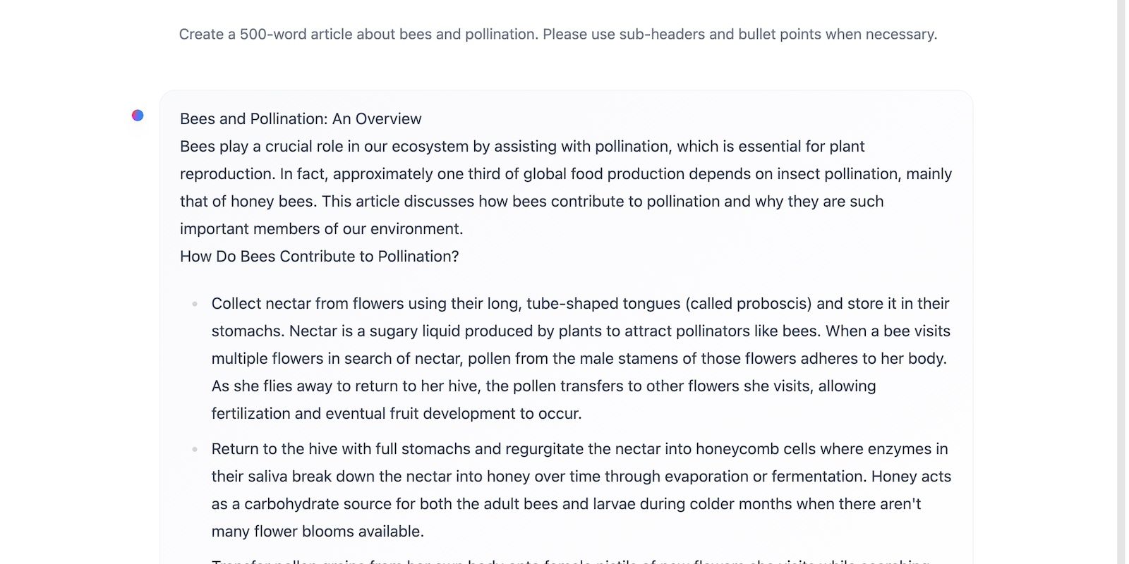 HuggingChat viết bài luận 500 từ về loài ong và sự thụ phấn