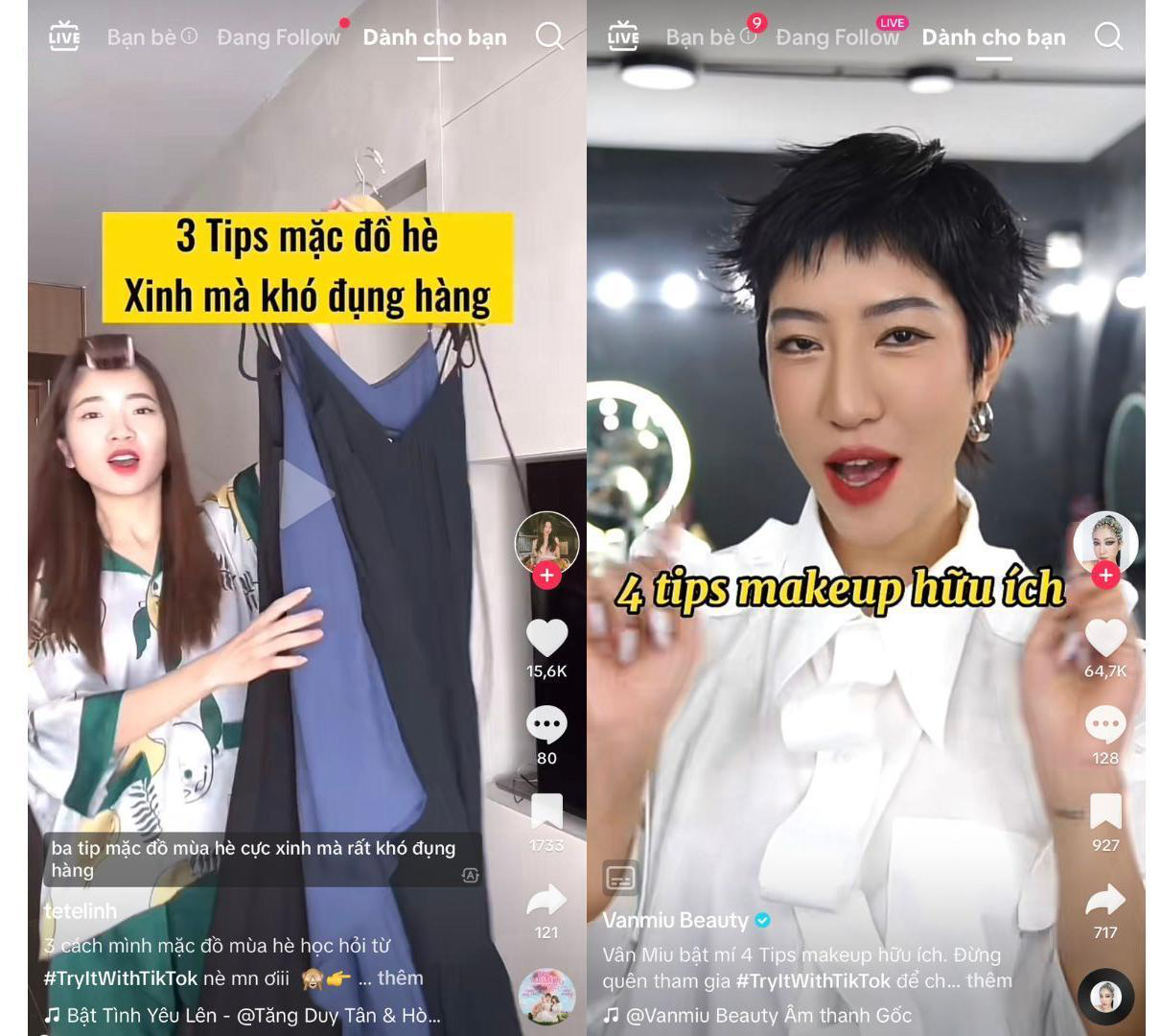 Chiến dịch #TryItWithTikTok đạt 533 triệu lượt xem TechTimes Vietnam Người dùng @tetelinh và @vanmiu_beauty kêu gọi cộng đồng thử ngay các mẹo giúp nâng tầm phong cách thời trang và làm đẹp