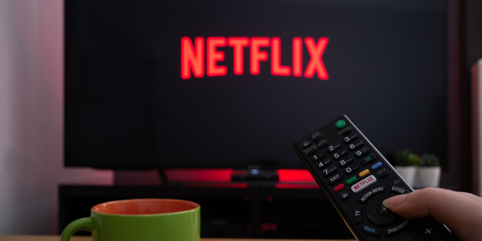 netflix logo on TV with remote in front