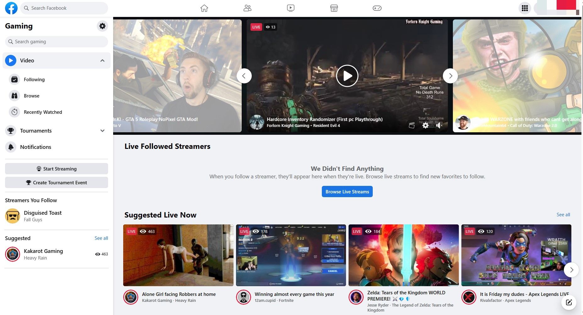 Trang chủ của Facebook Gaming