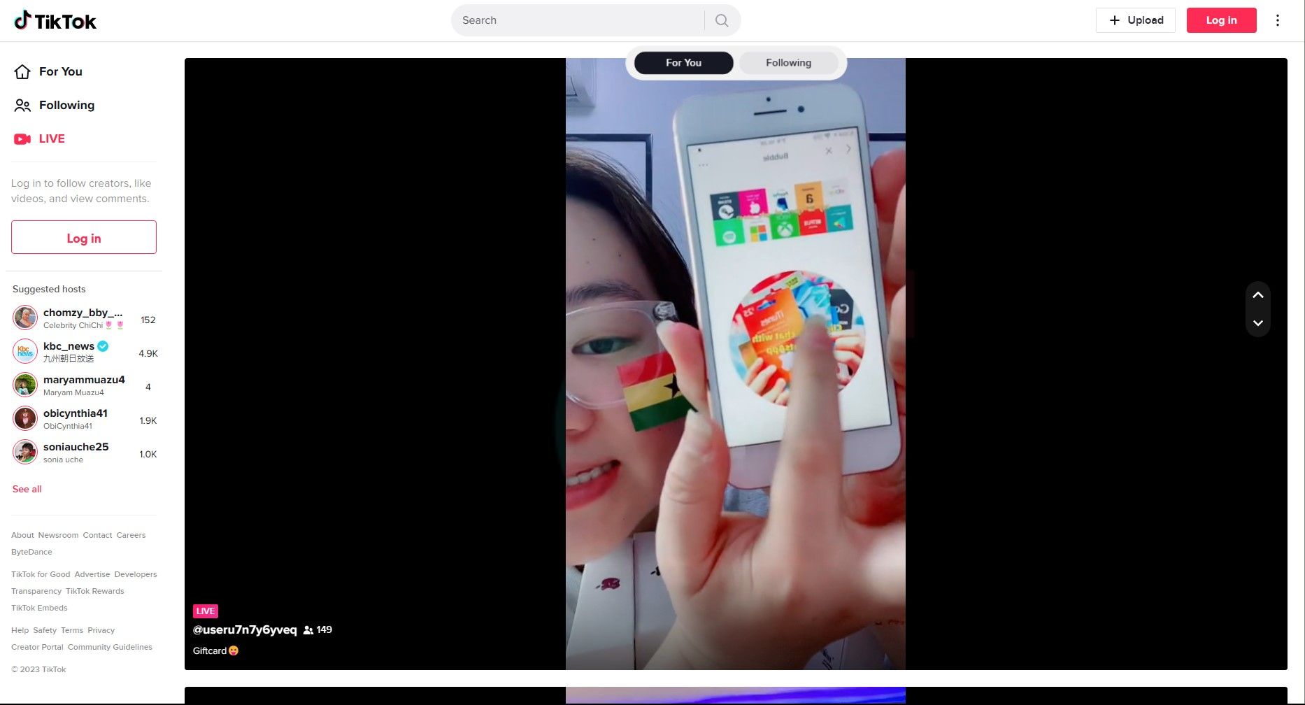 Trang phát trực tiếp của Tik Tok