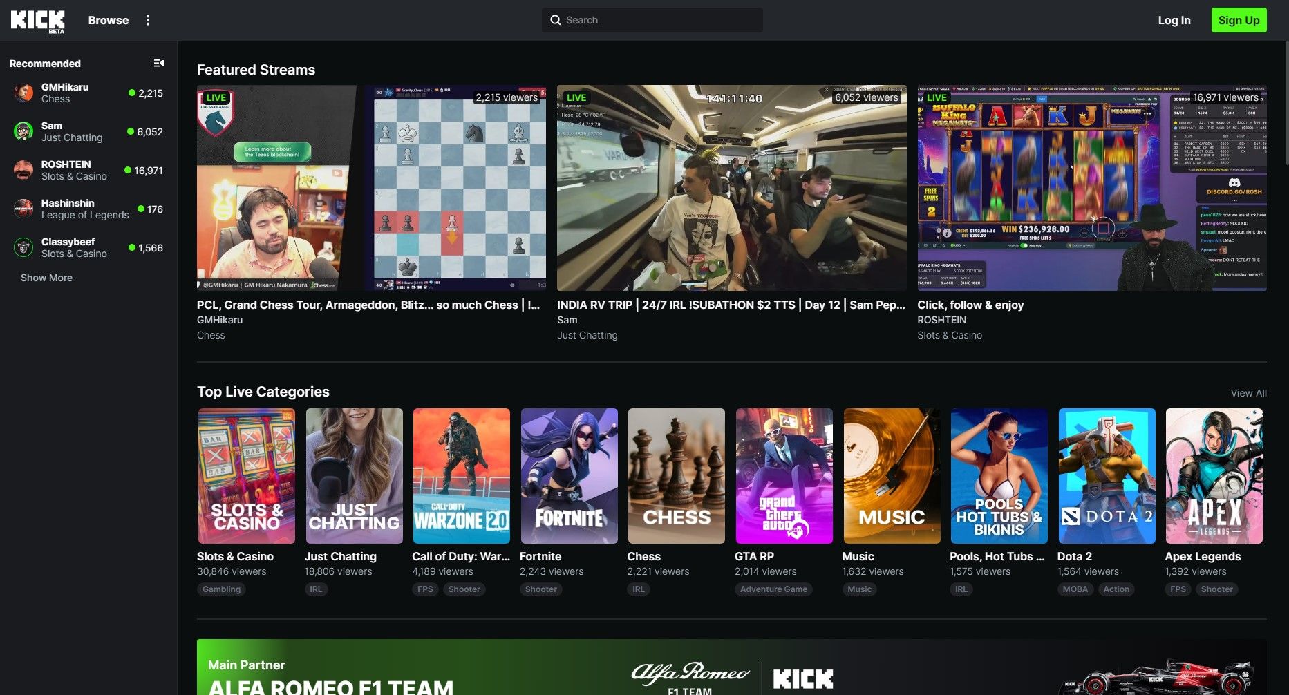 trang chủ của kick