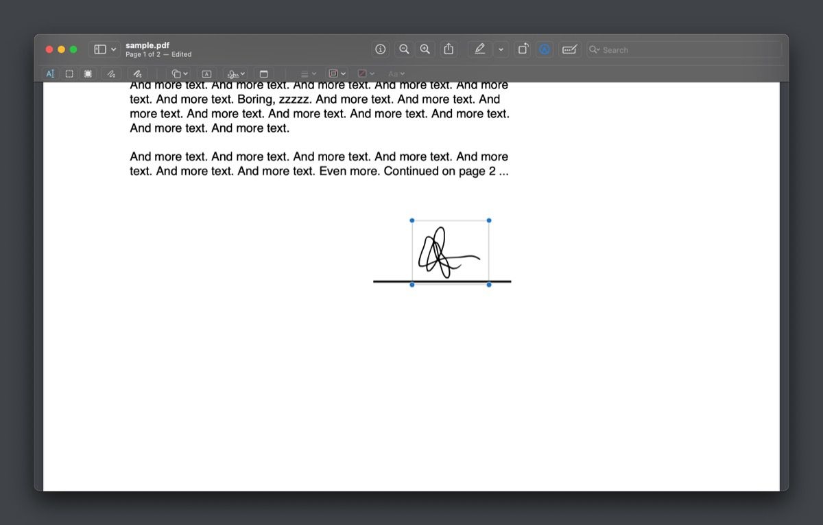 điều chỉnh kích thước và vị trí chữ ký trên PDF trong Bản xem trước