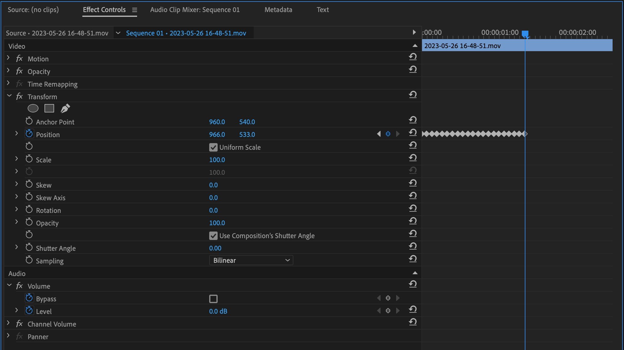 Ví dụ về khung hình rung máy ảnh Premiere Pro