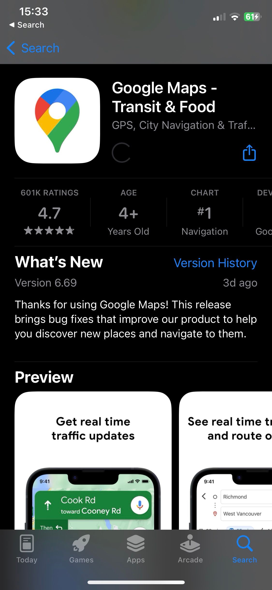 Trang Google Maps trên App Store