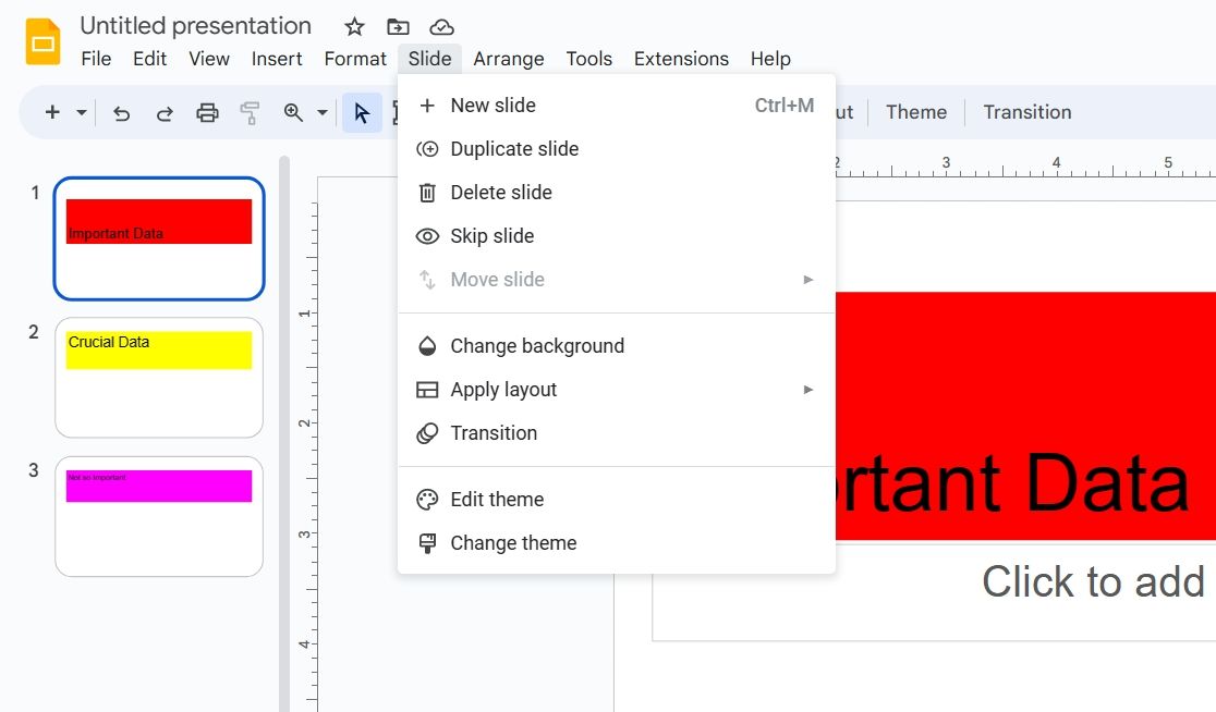 Tab trang trình bày trong Google Trang trình bày