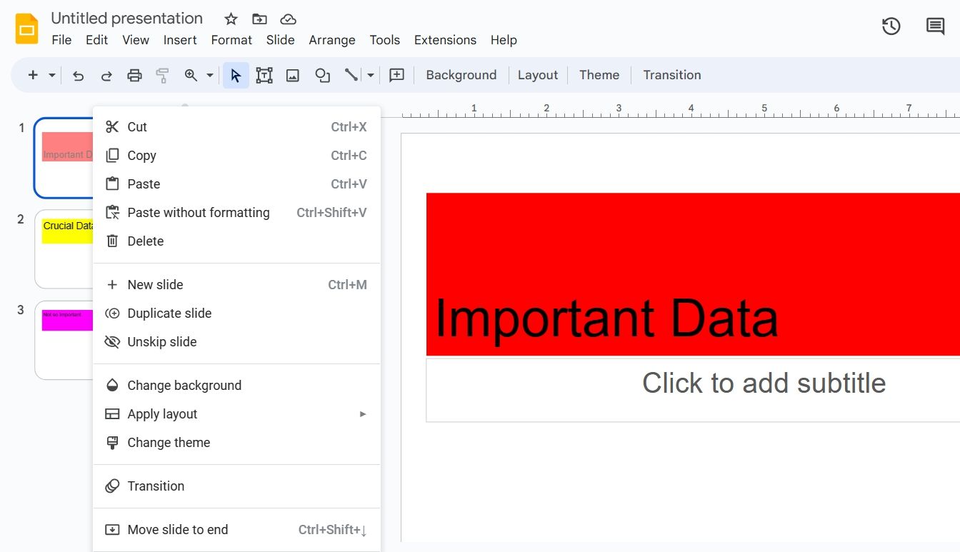 Bỏ qua tùy chọn slide trong Google Slides