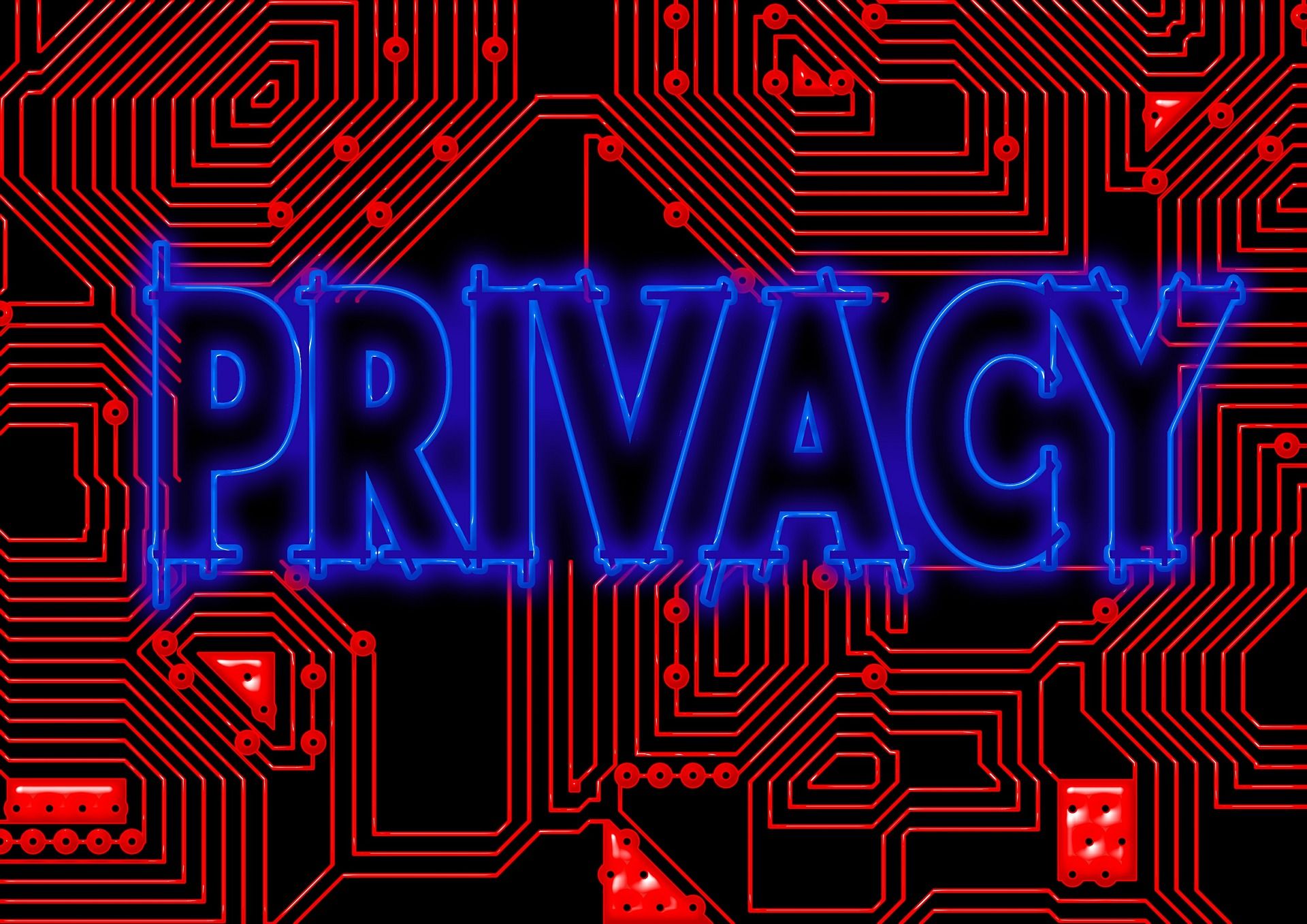Chữ Privacy viết màu xanh trên nền mạch màu đỏ