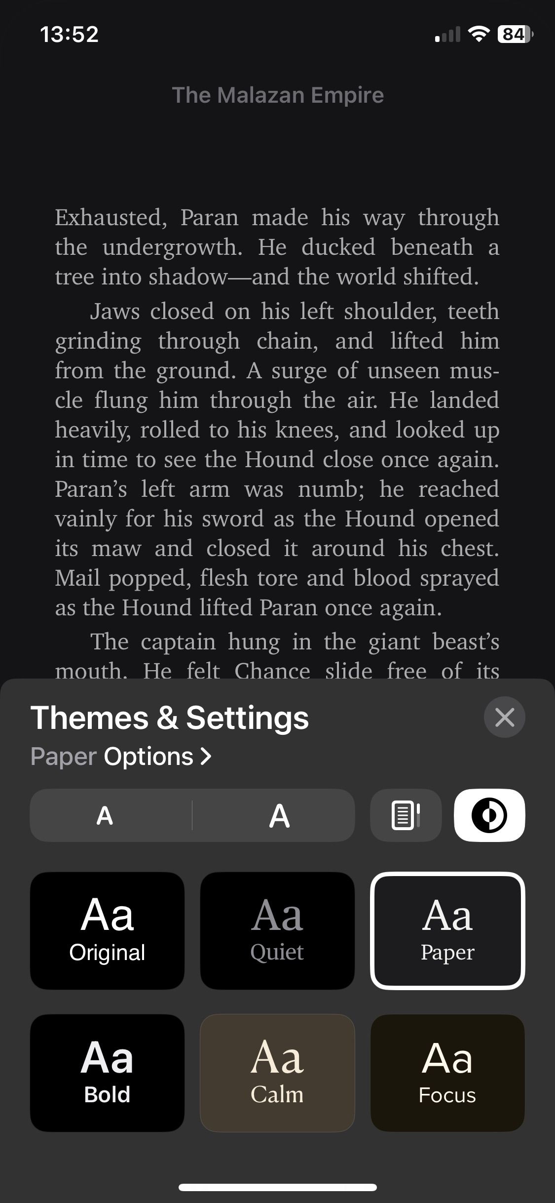 Menu Chủ đề & Cài đặt trong Sách