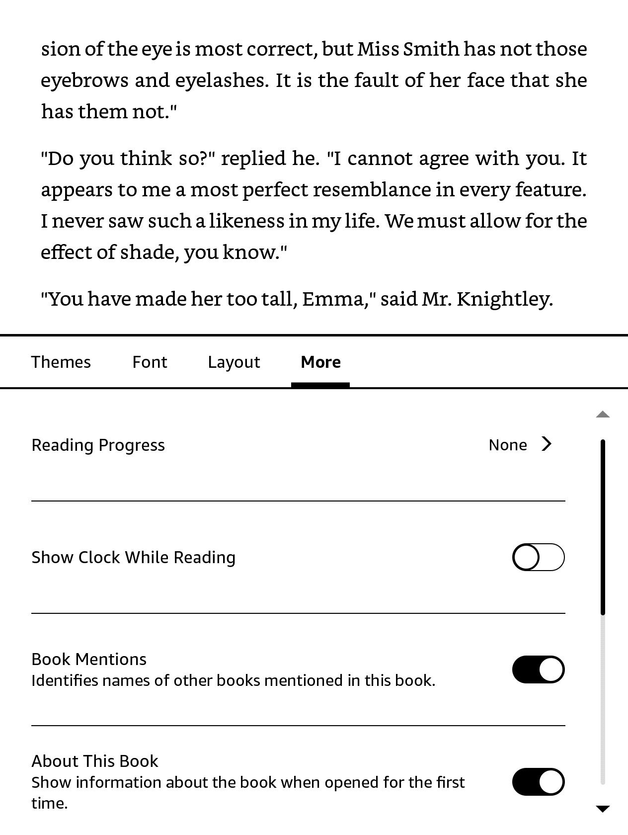 Ảnh chụp màn hình menu Tiến độ đọc của Kindle